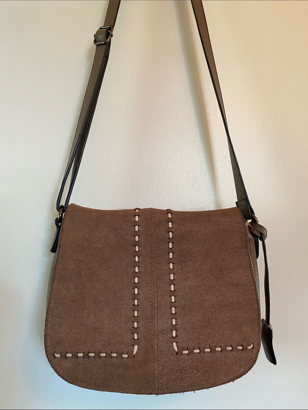 Taupe Suede Crossbody Shoulder Bag